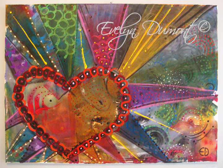 Peinture intitulée ""Coeur Desigual"" par Evelyn Dumont, Œuvre d'art originale, Acrylique