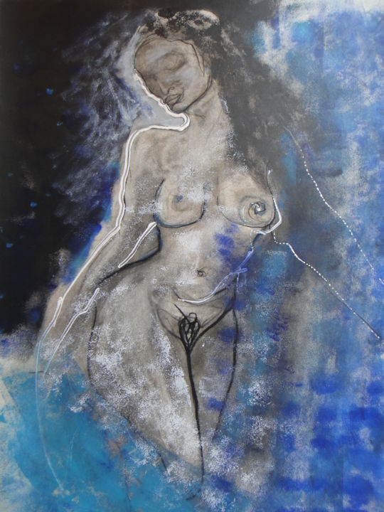 Peinture intitulée "ALBASTRU" par Evelyne Cassan, Œuvre d'art originale, Pastel