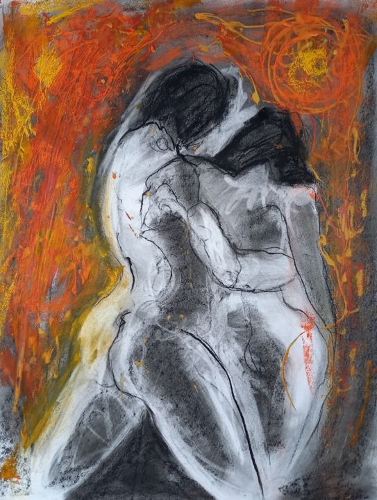 Drawing titled "embrasement:jour 4" by Evelyne Cassan, Original Artwork, Pastel