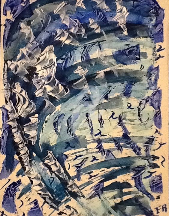 Painting titled "Vague bleu" by Evelyne Challab, Original Artwork