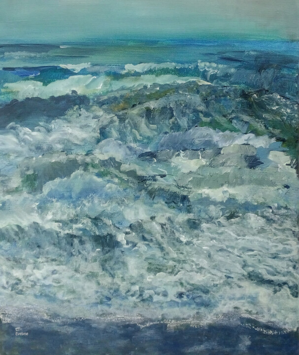 Peinture intitulée "Mer agitée" par Evelyne Descamps, Œuvre d'art originale, Acrylique