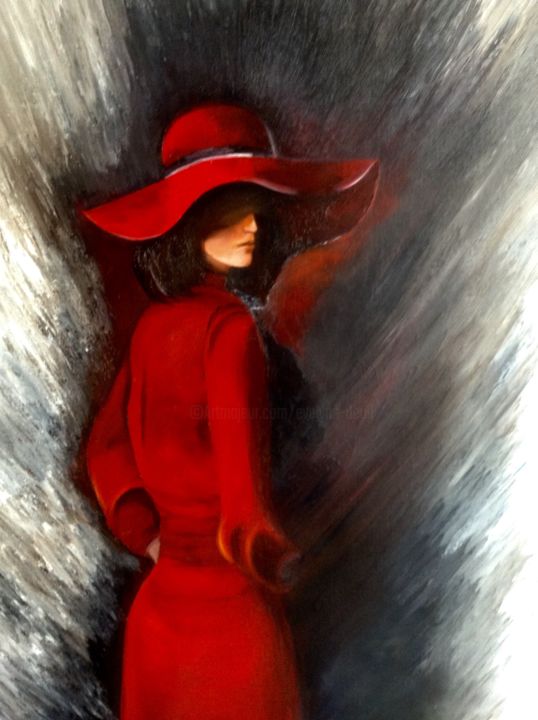 Painting titled "Rouge" by Evelyne Deuil, Original Artwork, Oil