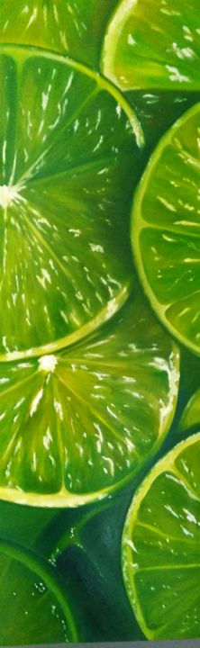 Painting titled "citrons verts" by Evelyne Deuil, Original Artwork, Oil