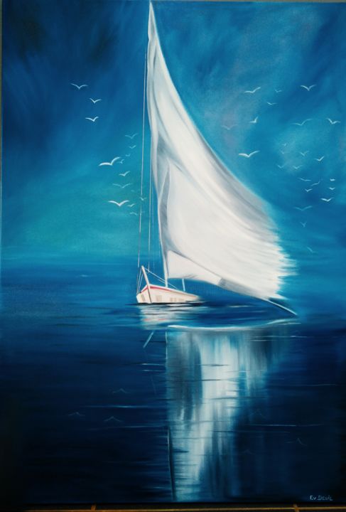 Painting titled "calme" by Evelyne Deuil, Original Artwork, Oil