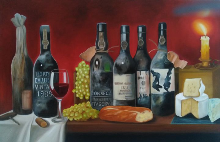 Painting titled "Dégustation" by Evelyne Deuil, Original Artwork, Oil Mounted on artwork_cat.