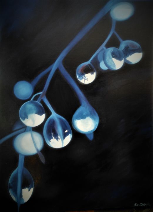 Painting titled "Perles de rosée" by Evelyne Deuil, Original Artwork, Oil Mounted on Wood Stretcher frame