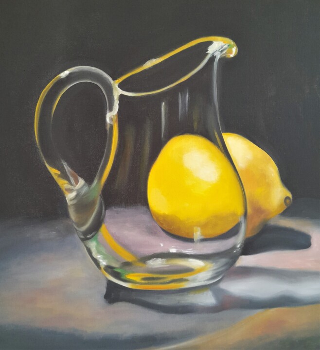 Peinture intitulée "Bon pour une citron…" par Evelyne Deuil, Œuvre d'art originale, Huile Monté sur Châssis en bois