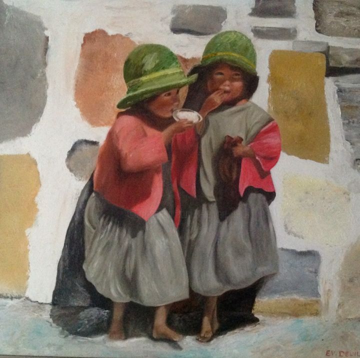 Peinture intitulée "Petites Colombiennes" par Evelyne Deuil, Œuvre d'art originale, Huile
