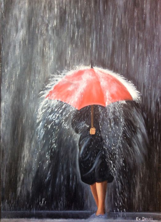 Pittura intitolato "la pluie" da Evelyne Deuil, Opera d'arte originale, Olio