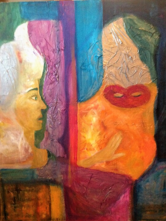 Peinture intitulée "MASCARADE" par Evelyne Semmelbeck, Œuvre d'art originale, Huile
