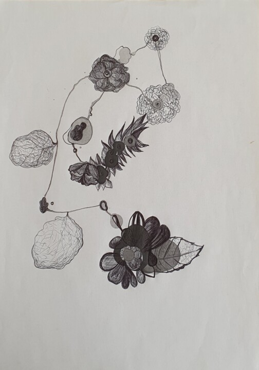 Zeichnungen mit dem Titel "végétal graphique n…" von Evelyne Siaudeau, Original-Kunstwerk, Kugelschreiber