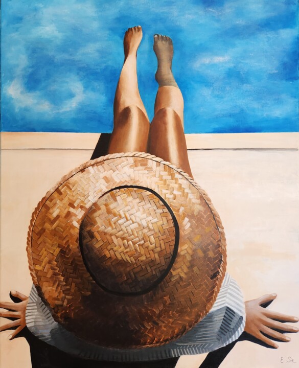 Картина под названием "Un pied dans l'eau" - Evelyne Sie, Подлинное произведение искусства, Акрил Установлен на Деревянная р…