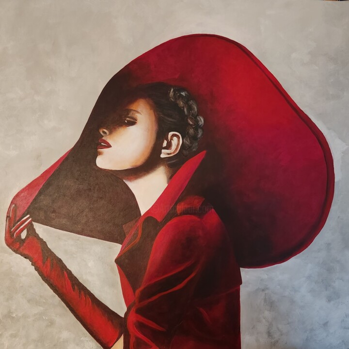Painting titled "Miss Rubis" by Evelyne Sie, Original Artwork, Acrylic Mounted on Wood Stretcher frame