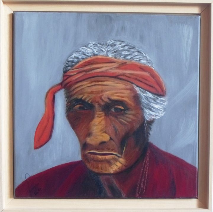 Painting titled "medecin-indien.jpg" by Evelyne Weber, Original Artwork, Acrylic