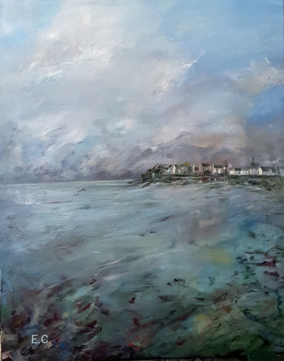 Painting titled "Île Tudy" by Evelyne Chabaud, Original Artwork, Oil