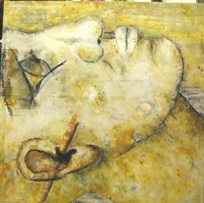 Malarstwo zatytułowany „visage jaune” autorstwa Evelyne Dominault, Oryginalna praca, Olej