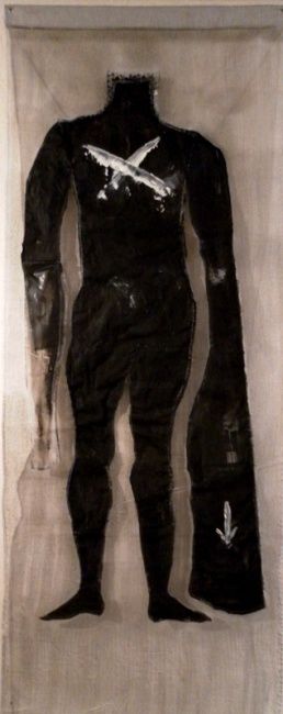Art textile intitulée "silhouette VI tissu…" par Evelyne Dominault, Œuvre d'art originale
