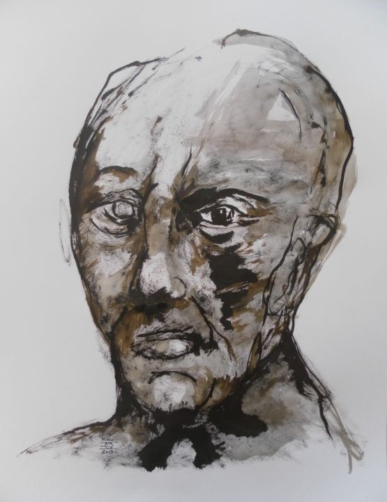 Dessin intitulée "tête d'homme" par Evelyne Dominault, Œuvre d'art originale, Autre