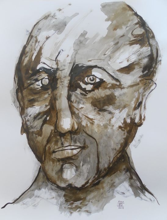 Dessin intitulée "dessin tête d'homme" par Evelyne Dominault, Œuvre d'art originale, Autre