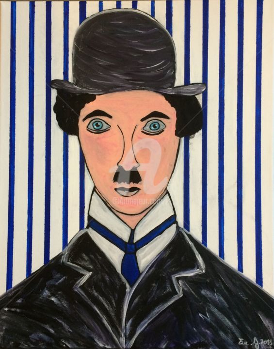 Painting titled "Chaplin2" by Eve.J, Original Artwork, Acrylic