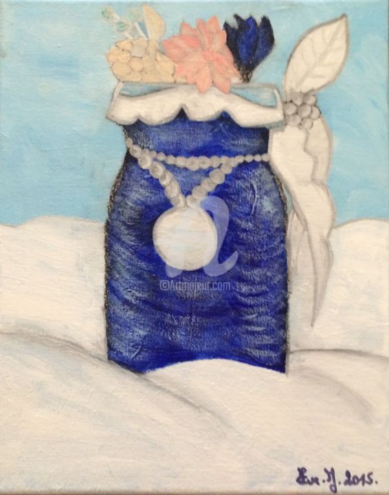 Painting titled "Vase bleu" by Eve.J, Original Artwork, Acrylic
