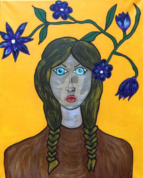 Peinture intitulée "Indian Woman" par Eve.J, Œuvre d'art originale, Acrylique