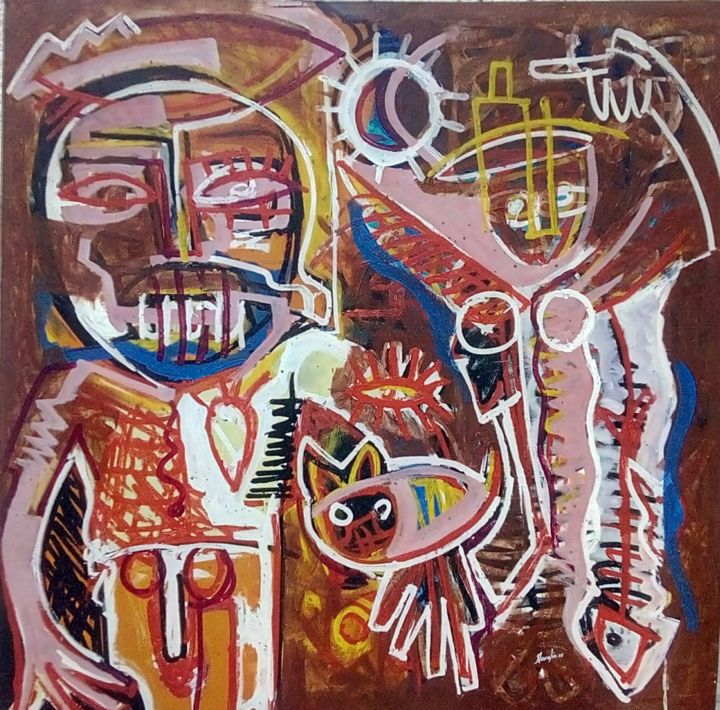 Peinture intitulée "Sixième jour" par Evens Arcelin, Œuvre d'art originale, Acrylique