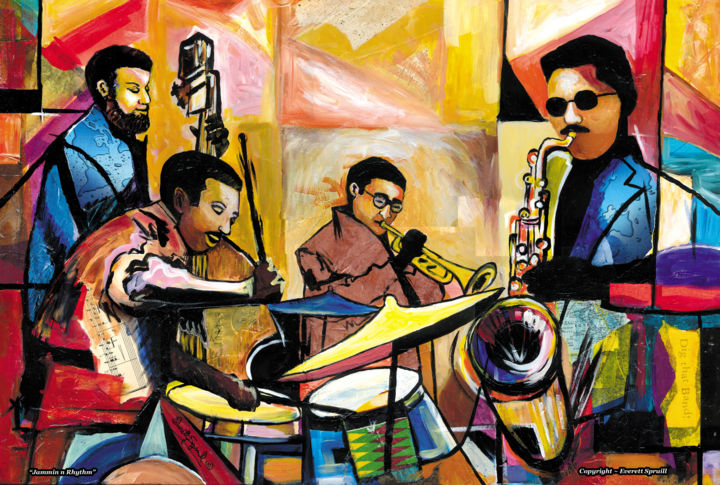 Collages titled "Jammin in Rhythm" by Everett Spruill, Original Artwork