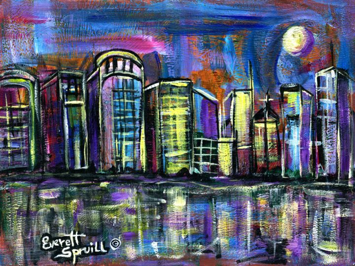 「Moon over Orlando -…」というタイトルの絵画 Everett Spruillによって, オリジナルのアートワーク, アクリル