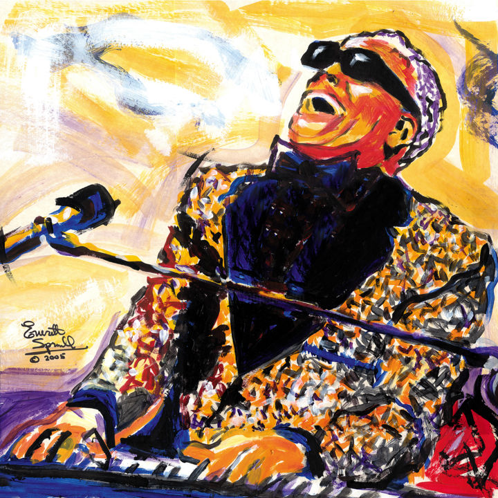 Painting titled "Ray Charles" by Everett Spruill, Original Artwork, Acrylic