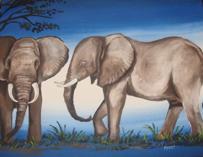 Painting titled "ELEPHANTS" by Mayor, Original Artwork