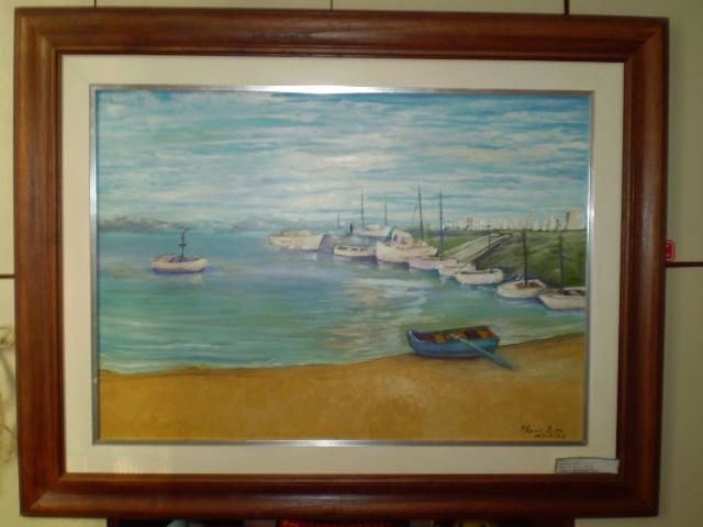Painting titled "Puerto Mediterraneo" by Elena Evers, Original Artwork, Oil