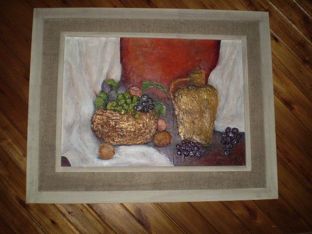 Pintura titulada "Jarra y frutas" por Elena Evers, Obra de arte original