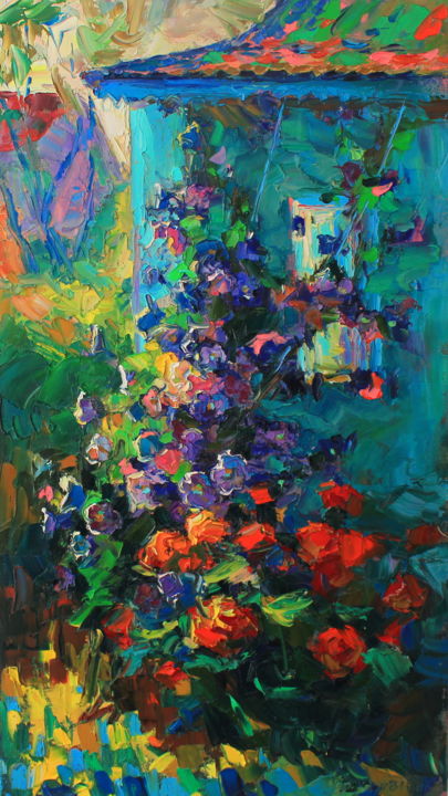 Painting titled "Flowers" by Evgenii, Original Artwork, Oil