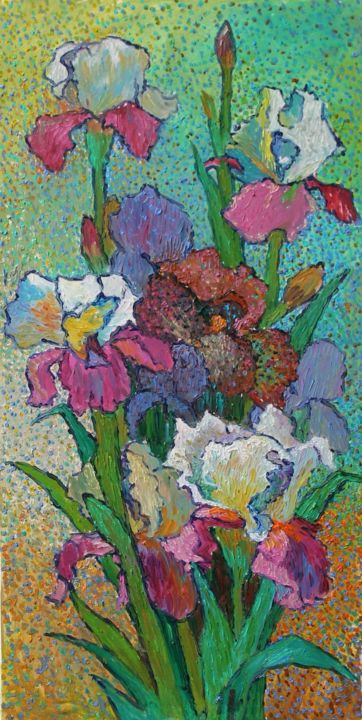 Painting titled "ирисы" by Евгений, Original Art, Oil