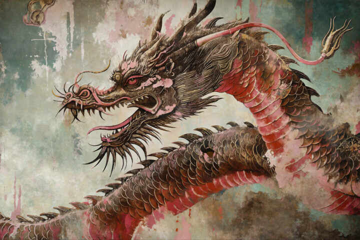 Цифровое искусство под названием "Красный дракон" - Евгения Некрасова, Подлинное произведение искусства, Изображение, сгенер…
