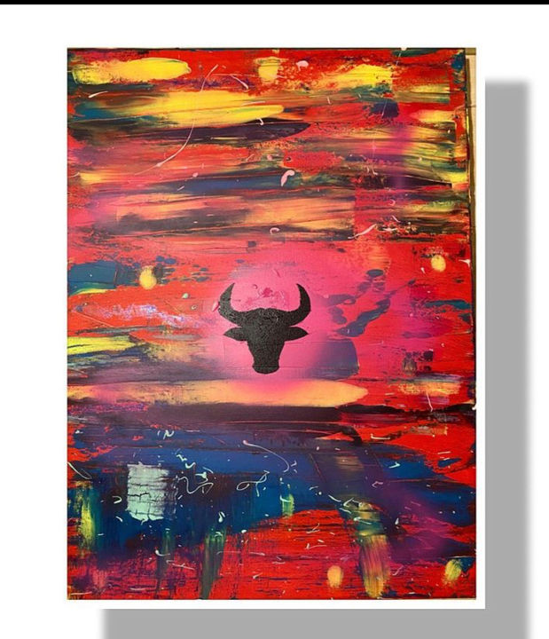 Schilderij getiteld "Year of the Bull" door Evgenia Neoregelis, Origineel Kunstwerk, Acryl