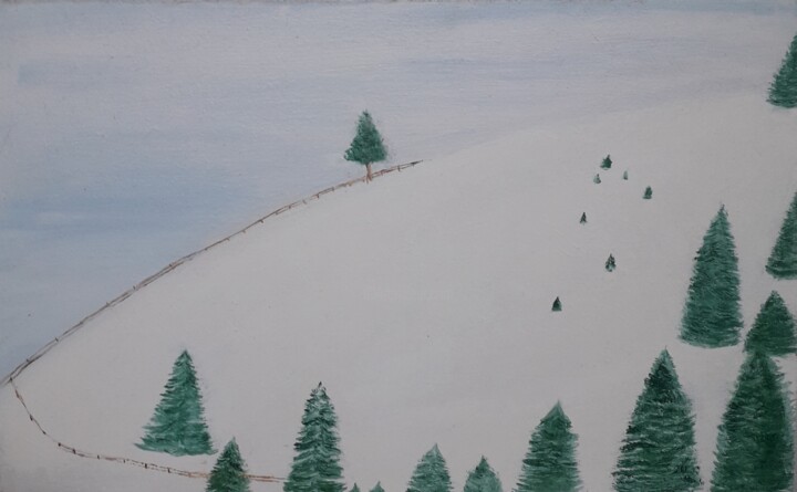 Painting titled "Lonely pine" by Evgeniia Pencheva, Original Artwork, Oil