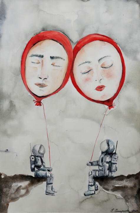 Pittura intitolato "Gli innamorati" da Evgenia Smirnova, Opera d'arte originale, Acquarello
