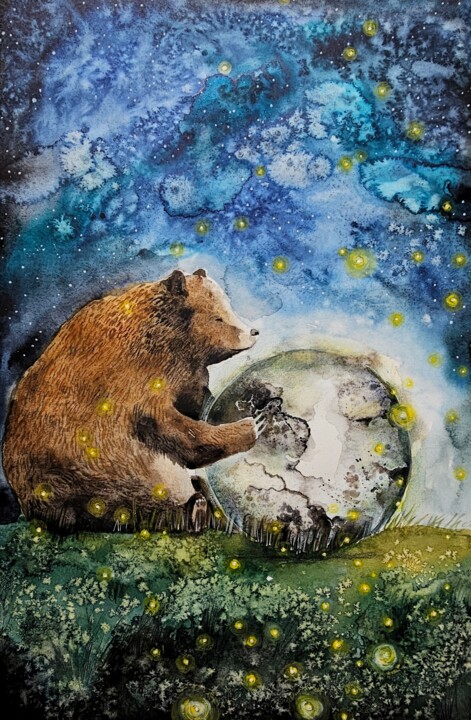 Painting titled "The Magic Night" by Evgenia Smirnova, Original Artwork, Watercolor