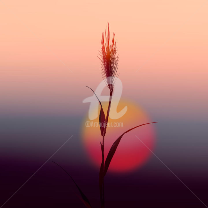 Цифровое искусство под названием "A spike of wheat ag…" - Ievgeniia Bidiuk, Подлинное произведение искусства, Цифровая живоп…