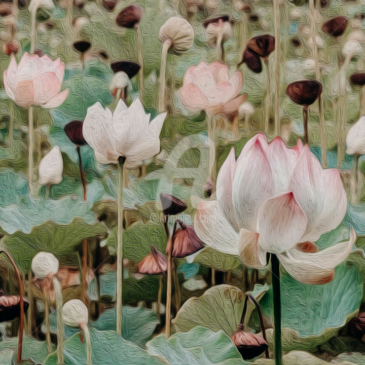 Цифровое искусство под названием "Blooming lotus." - Ievgeniia Bidiuk, Подлинное произведение искусства, Цифровая живопись