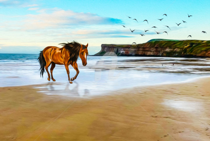 Digital Arts titled "Horse running along…" by Ievgeniia Bidiuk, Original Artwork, Digital Painting