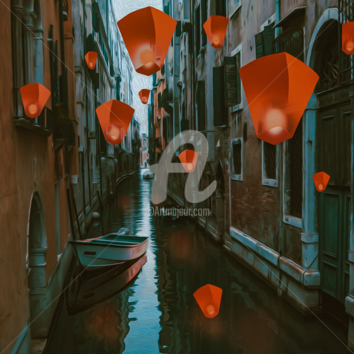 Цифровое искусство под названием "Chinese lanterns on…" - Ievgeniia Bidiuk, Подлинное произведение искусства, Цифровая живоп…