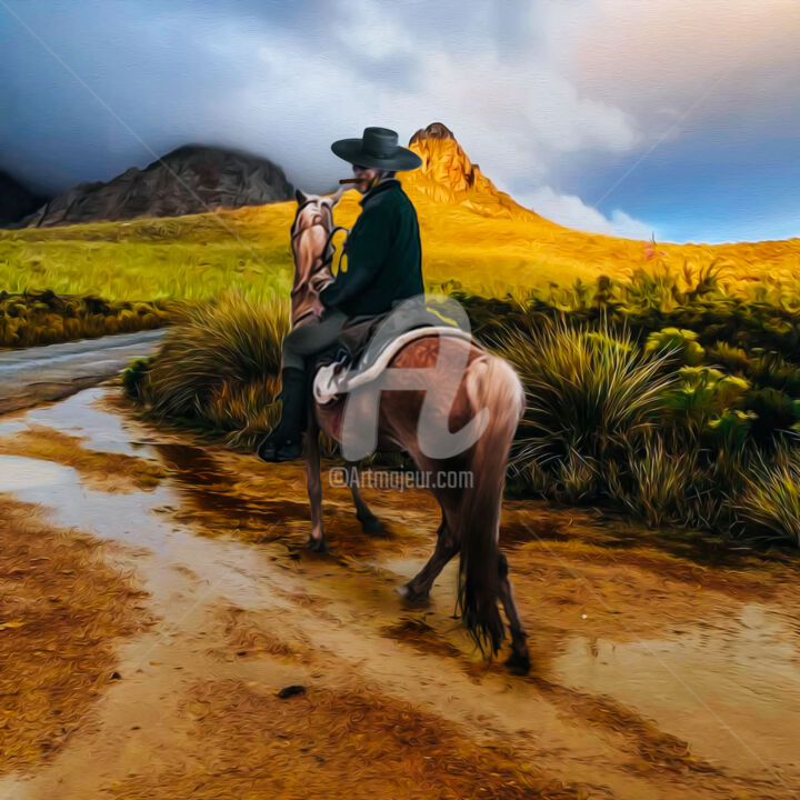 Arts numériques intitulée "A man on horseback…" par Ievgeniia Bidiuk, Œuvre d'art originale, Peinture numérique