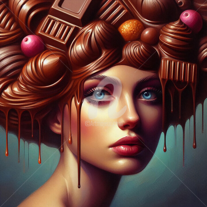 Цифровое искусство под названием "Chocolate hairstyle." - Ievgeniia Bidiuk, Подлинное произведение искусства, Цифровая живоп…