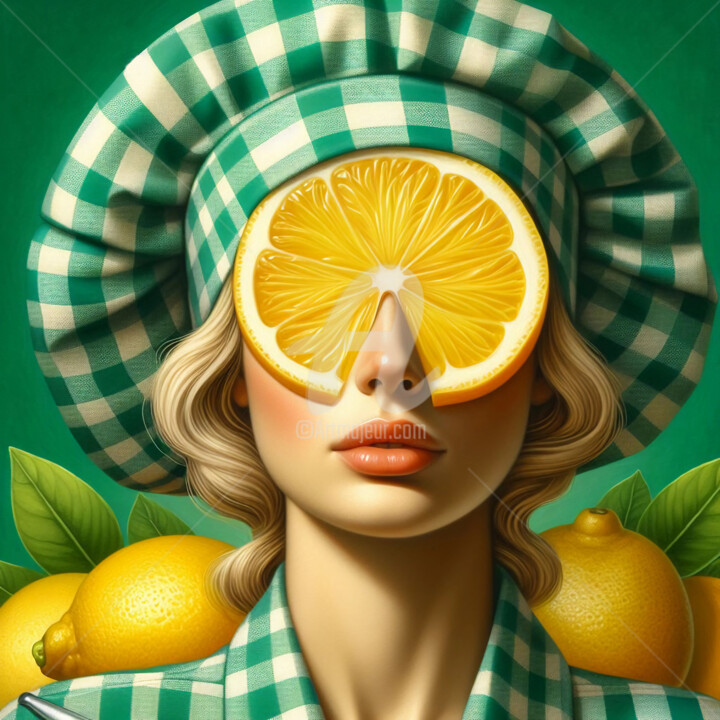 Цифровое искусство под названием "Lemon woman." - Ievgeniia Bidiuk, Подлинное произведение искусства, Цифровая живопись
