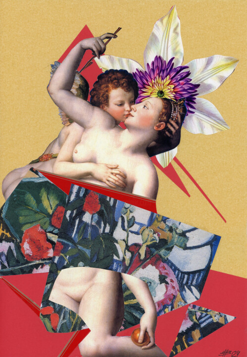Collages intitolato "Венера и купидон" da Evgenii Nachitov, Opera d'arte originale, Collages