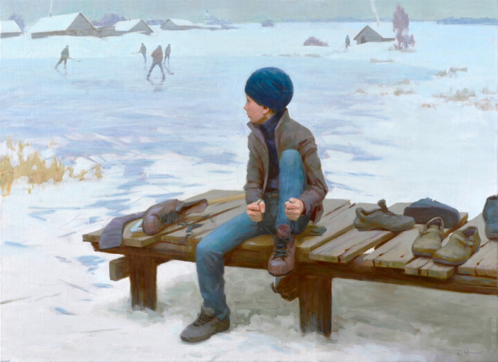 Картина под названием "Долгожданный лёд" - Евгений Уткин, Подлинное произведение искусства, Масло