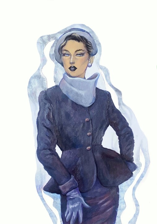 Рисунок под названием "woman in gray suit…" - Evgeniia Karpacheva, Подлинное произведение искусства, Акрил